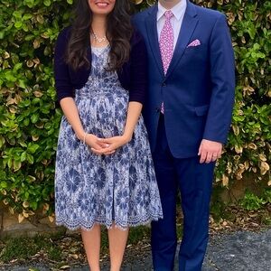 Light Blue Eliza J Lace Fit and Flare Dress